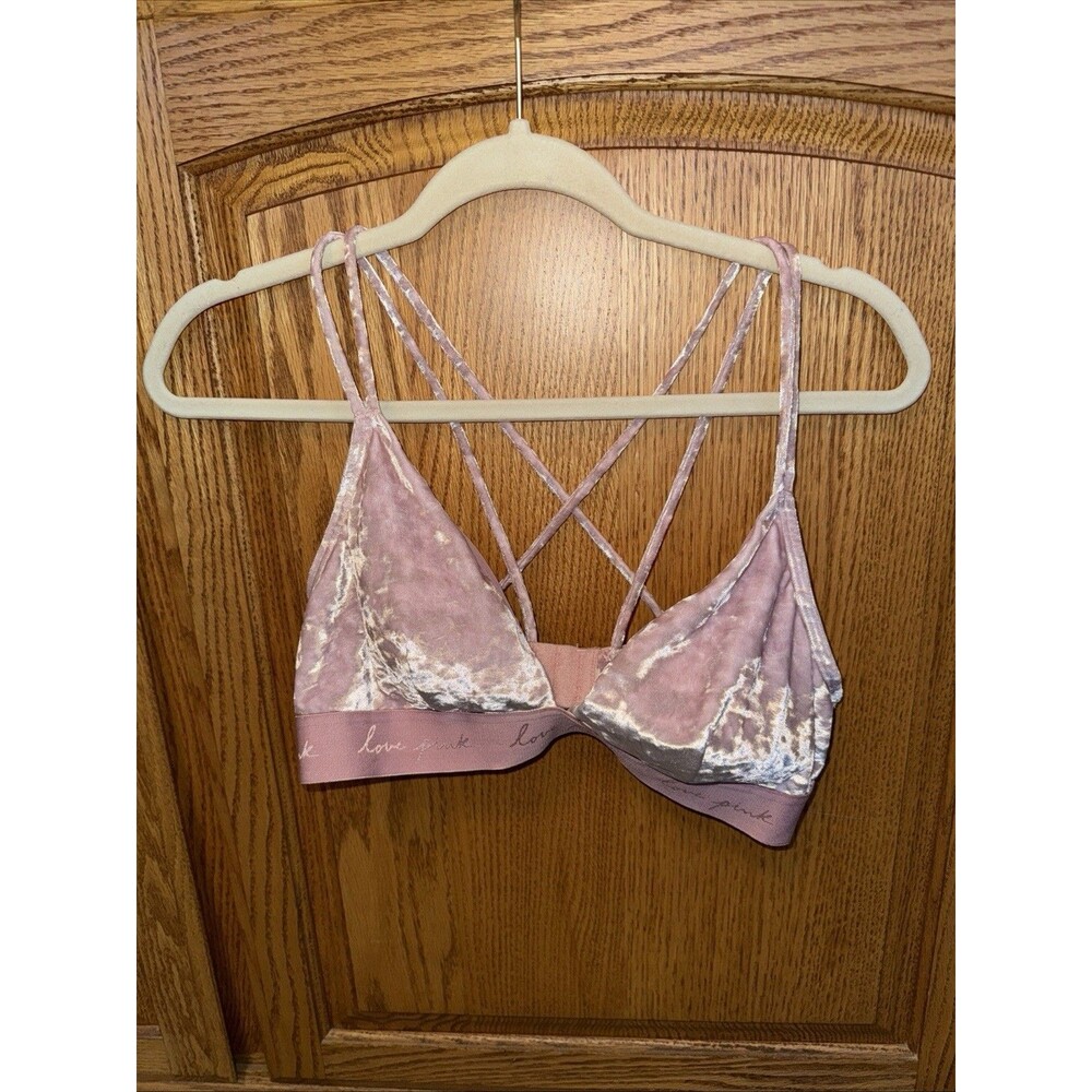 Y2K Victoria Secret PINK Bra Velvet Coquette lined Bralette Sz S #H2469w Cups